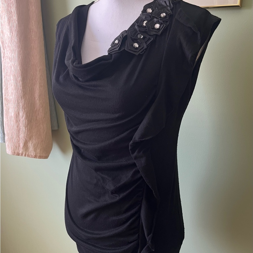 Kiwi Black Sleeveless Side Ruched, Cowl Neck Top - Size L